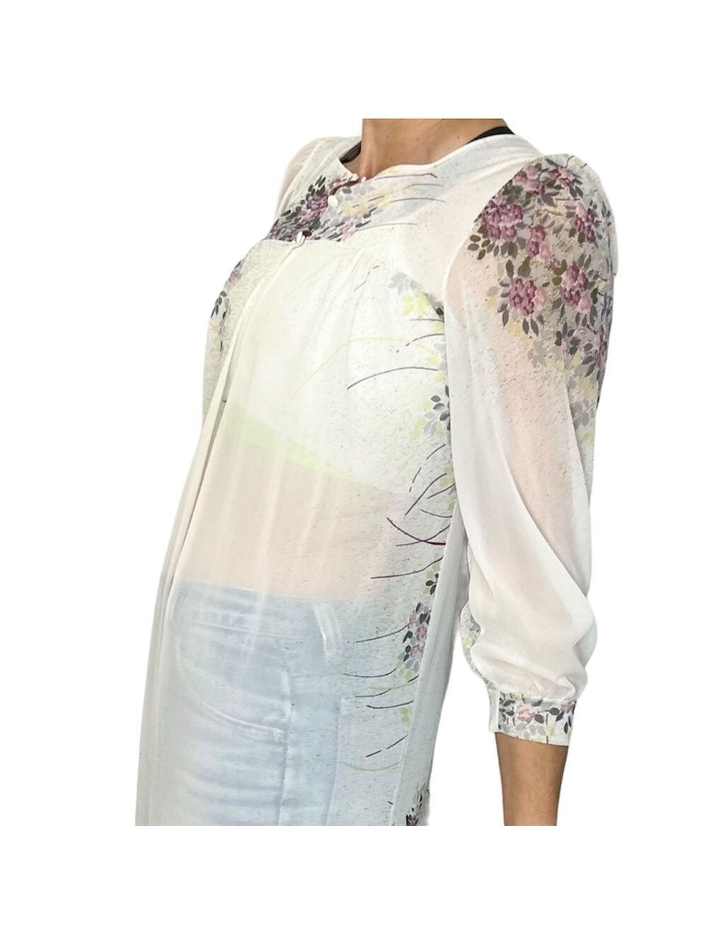 Vintage EATON made in Italy cream floral chiffon maxi robe S